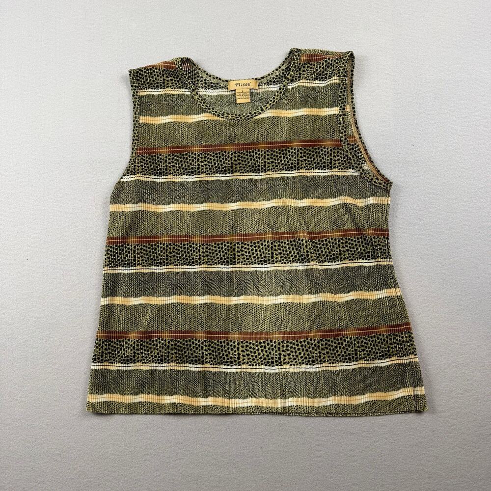 Plissรฉ Vintage Striped Sleeveless Top L